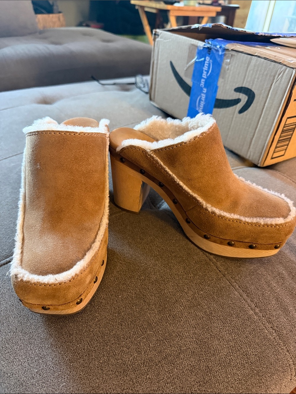 Ugg Women's Chestnut Suede Shearling Clog Heels